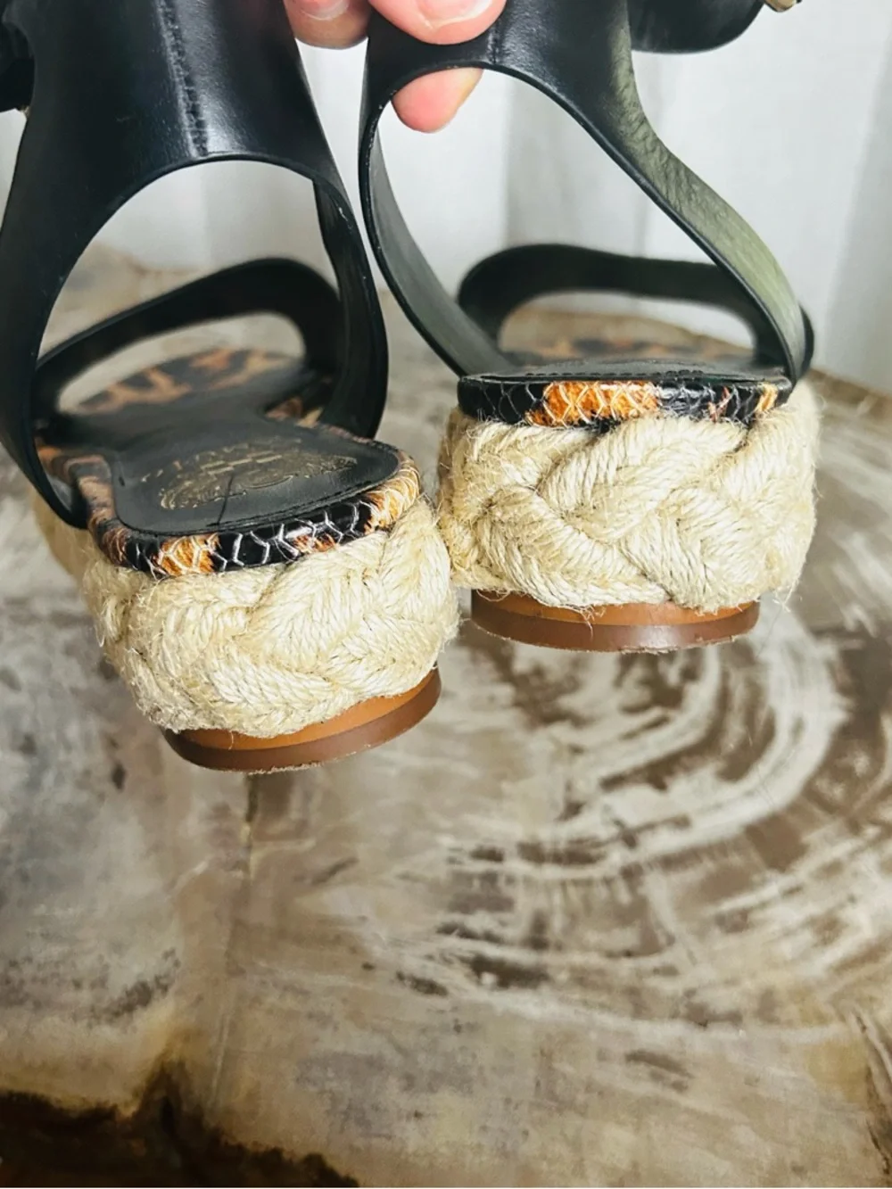 Vince Camuto Leopard Espadrille Sandals in Black and Brown